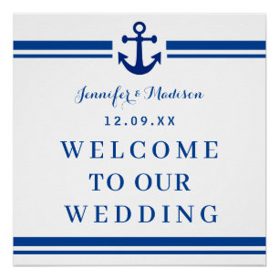 Poster Élégant Mariage nautique de la marine Monogramme B