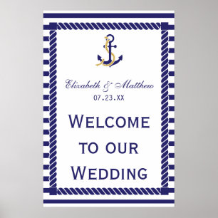 Poster Élégant Mariage nautique Stripes de la Marine Bien