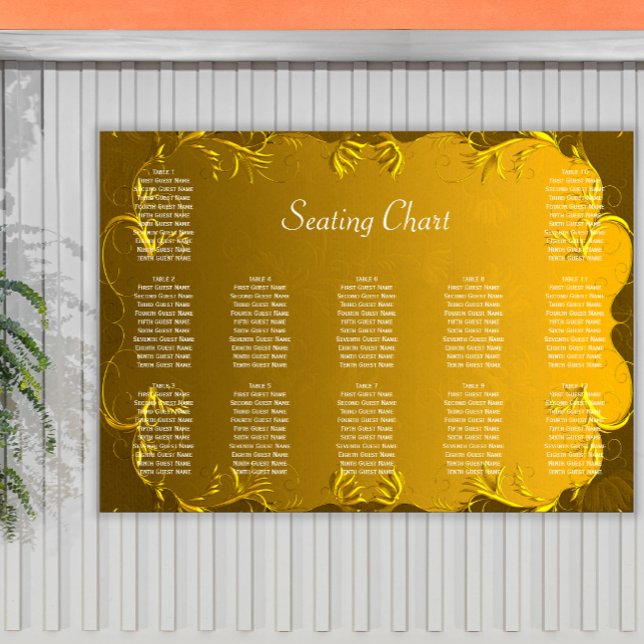 Poster Élégant Mariage Or Réception Seating Chart (Créateur téléchargé)