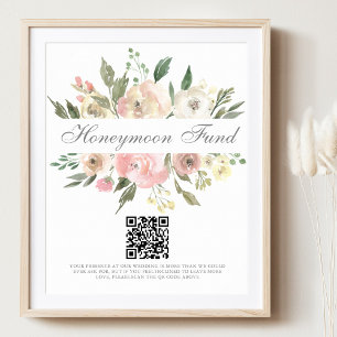 Poster Elégant Mariage rose floral Fonds Lune de Miel Cod