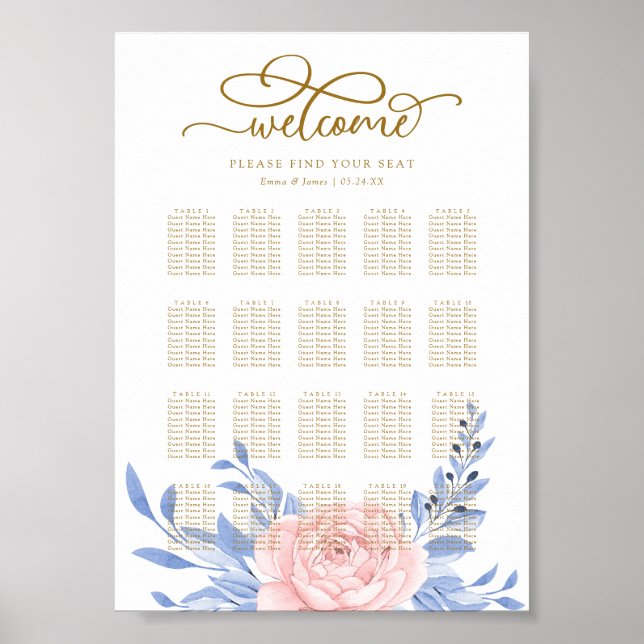 Poster Élégant Mariage rose floral rustique (Devant)