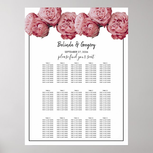 Poster Élégant Mariage Roses Roses Roses Rose (Devant)