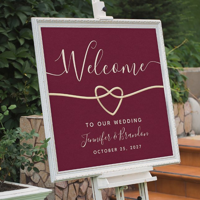 Poster Élégant Mariage Script Bordeaux Bienvenue (Créateur téléchargé)