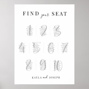 Poster Élégant Mariage simple 10 Table Siating Chart Sign