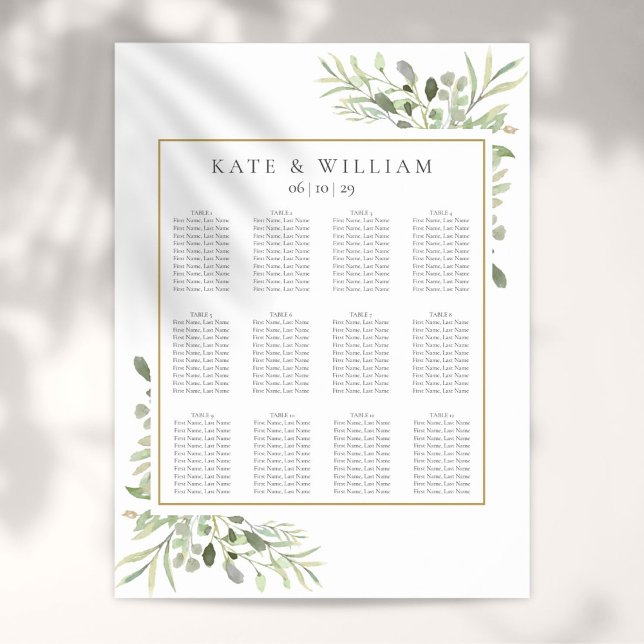 Poster Elégant Mariage Vert Eucalyptus Seating Chart (Elegant Wedding Greenery Eucalyptus Seating Chart)
