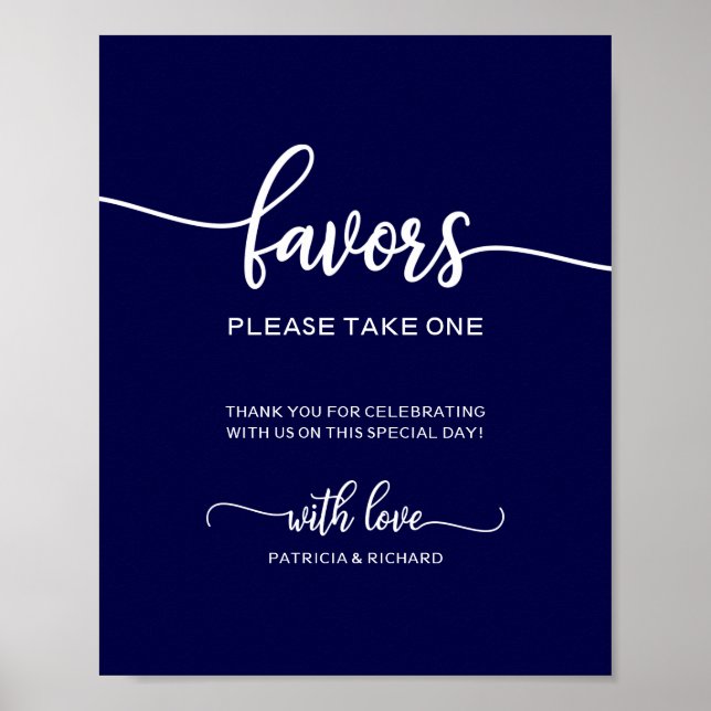 Poster Élégant Marine Bleu Mariage Faveurs Signe (Devant)