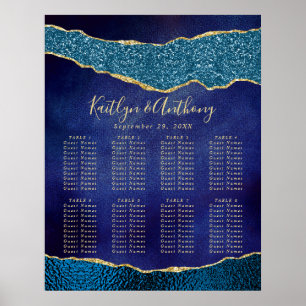 Poster Elégant Marine Blue & Gold Agate Mariage Siège