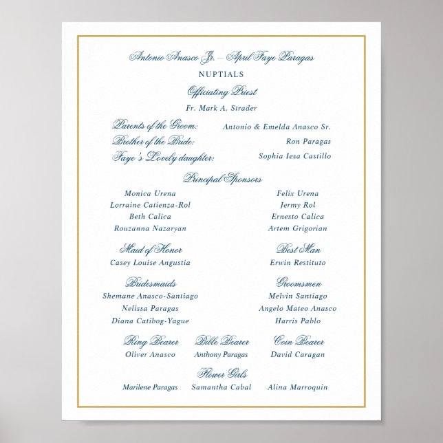 Poster Elégant Marine et Mariage d'or Entourage (Devant)