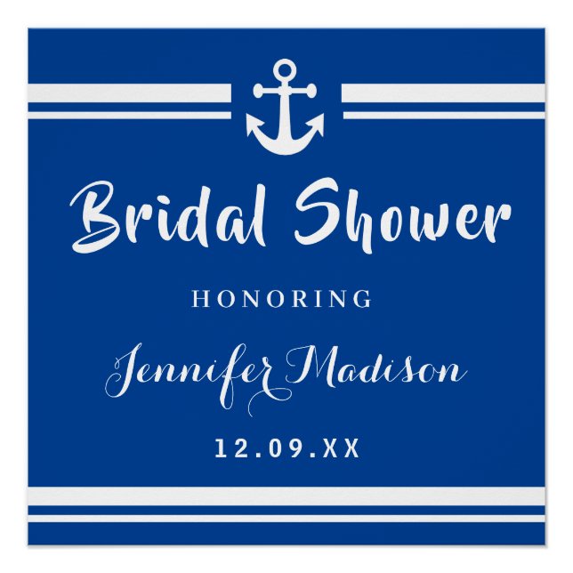 Poster Elégant Marine Nautique ancre nuptiale douche nupt (Devant)