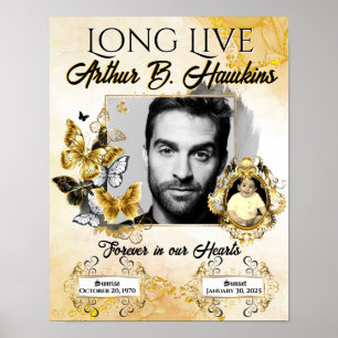 Poster Élégant Mémorial Noir et Or 2 Photos Funérailles