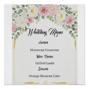 Poster Elégant Menu Mariage Floral Or Marocain