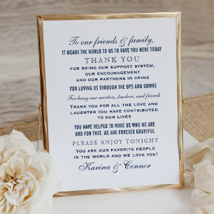 Poster Élégant message de Merci Mariage bleu de la marine