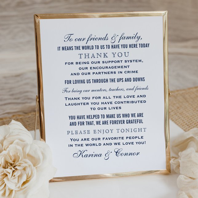 Poster Élégant message de Merci Mariage bleu de la marine (Créateur téléchargé)