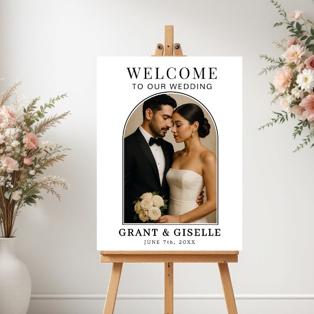 Poster Elegant Minimalist Photo Wedding Welcome Sign  (Créateur téléchargé)