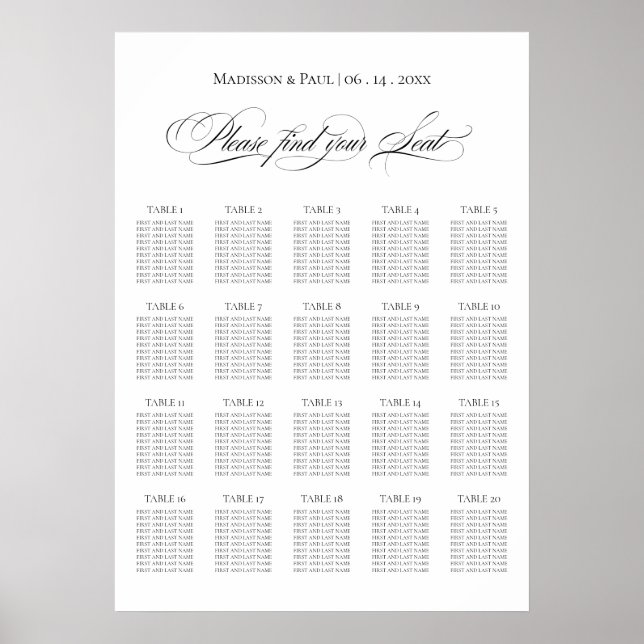 Poster Elegant Minimalist seating chart (Devant)