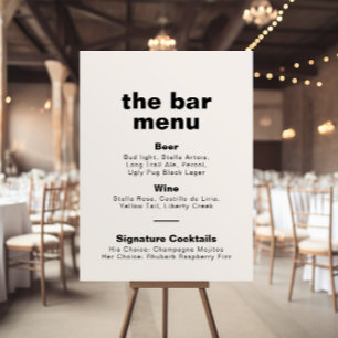 Poster Élégant minimaliste Bar Mariage formel Menu Poste