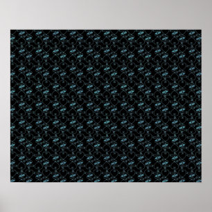 Poster Elégant moderne Blue Hearts and Keys Motif  