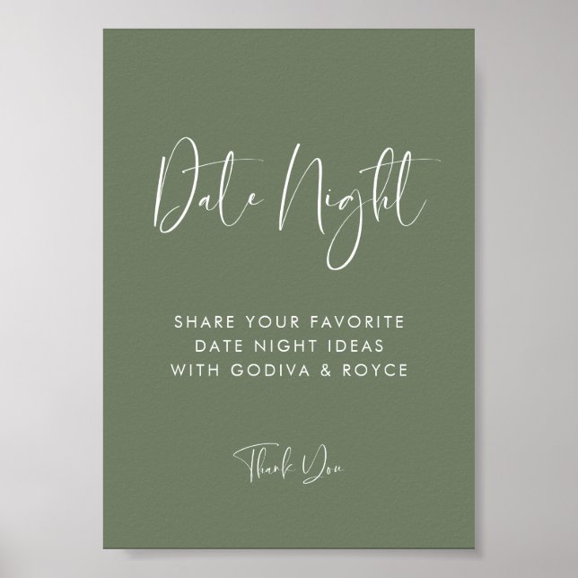 Poster Elégant moderne Dark Sage Date nuit idées signe (Devant)