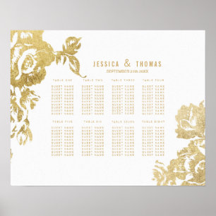 Poster Élégant moderne Gold Floral Seating Chart