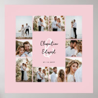 Élégant moderne minima rose photo collage mariage