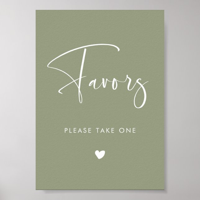 Poster Elégant & moderne Sage Vert mariage Symbole de fav (Devant)