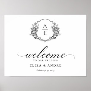 Poster Élégant Monogram Crest Mariage de bienvenue