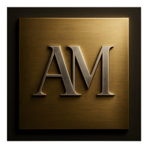 Poster Élégant Monogramme AM Or Doré Luxueux Métallisé S