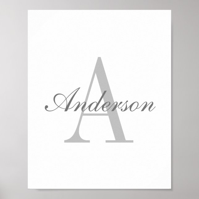 Poster Élégant Monogramme blanc et gris (Devant)