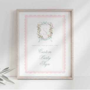 Poster Élégant monogramme blason Baby Shower personnalisé