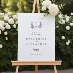 Poster Élégant monogramme botanique Mariage initial