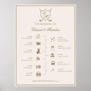 Poster Élégant Monogramme de crête Golf Mariage
