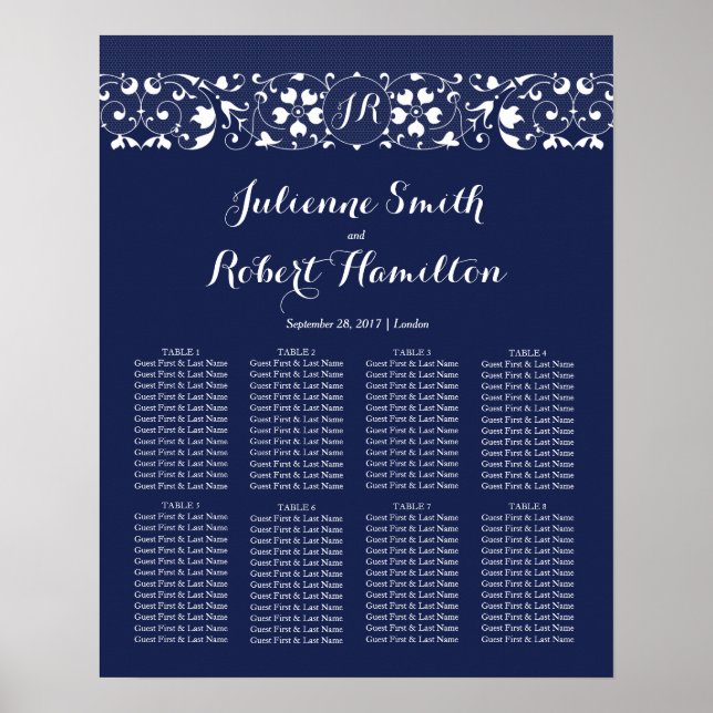 Poster Élégant Monogramme en dentelle Mariage (Devant)