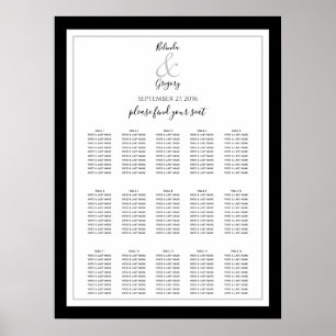Poster Élégant Monogramme noir blanc Mariage carte de siè