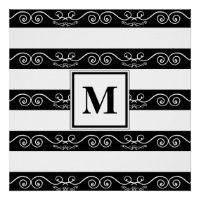 Élégant monogramme noir blanc rayé design