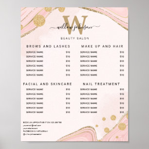 Poster Élégant Monogramme rose Or Marbre Agate Tarificati