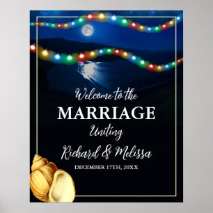 Poster Elégant Moonlit Beach Mariage Bienvenue