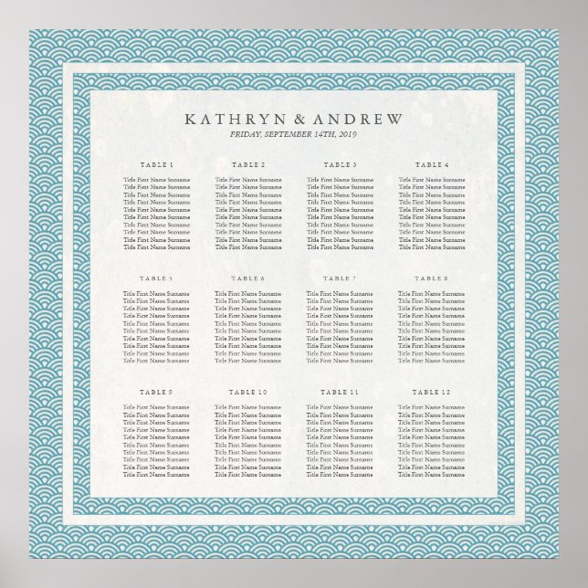 Poster Elégant Motif bleu vert Seigaiha Seigaiha (Devant)