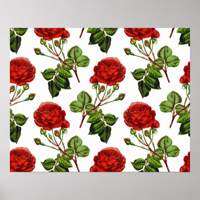 Poster Élégant Motif de fleurs de roses rouges | (Devant)