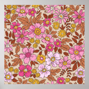 Poster Elégant motif floral dans de petites fleurs dessin