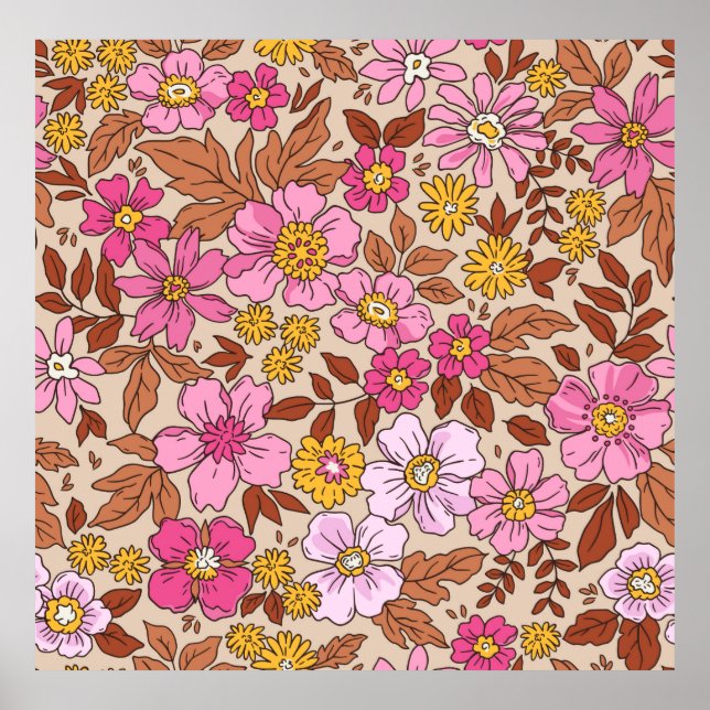 Poster Elégant motif floral dans de petites fleurs dessin (Devant)