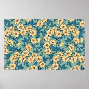Poster Elégant motif floral dans petite fleur dessinée à