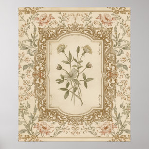 Poster Élégant motif floral gravé français vintage