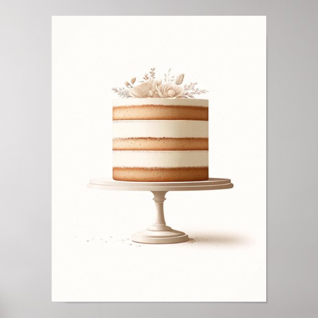 Poster Élégant Niveau Blanc Fleur boulangerie Cuisine (Devant)