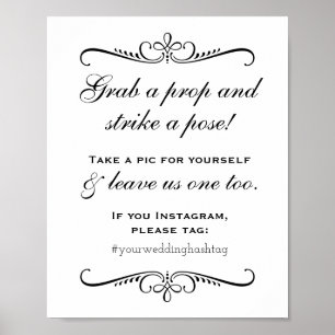 Poster Elégant noir attraper une Prop Mariage Photo Booth