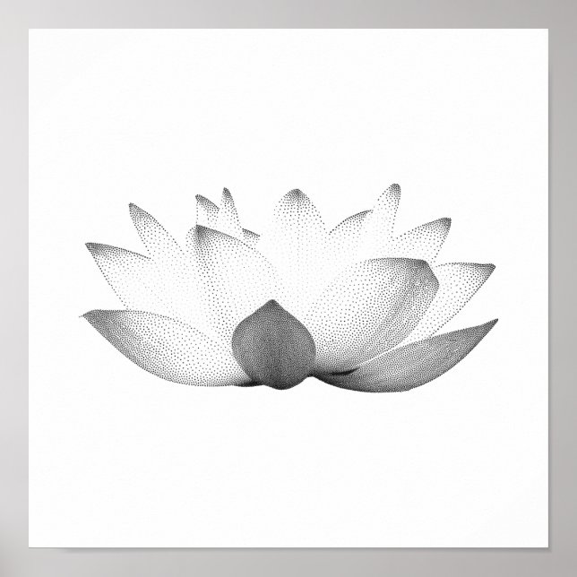 Poster Élégant noir & blanc Lotus Floral (Devant)