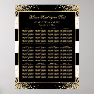 Poster Élégant Noir Blanc Or Mariage Plat Graphique 12
