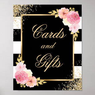 Poster Élégant Noir Floral Cartes de Mariage et Cadeaux S