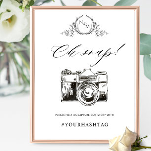 Poster Élégant Oh Snap Avec Monogramme, Hashtag Caméra