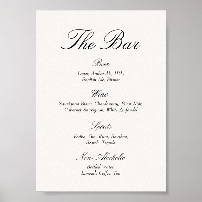 Poster Elegant Old Money Black and Ivory Wedding Bar (Devant)