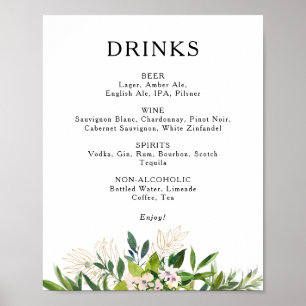 Poster Élégant Olive Greenery Mariage Boissons Menu Signe